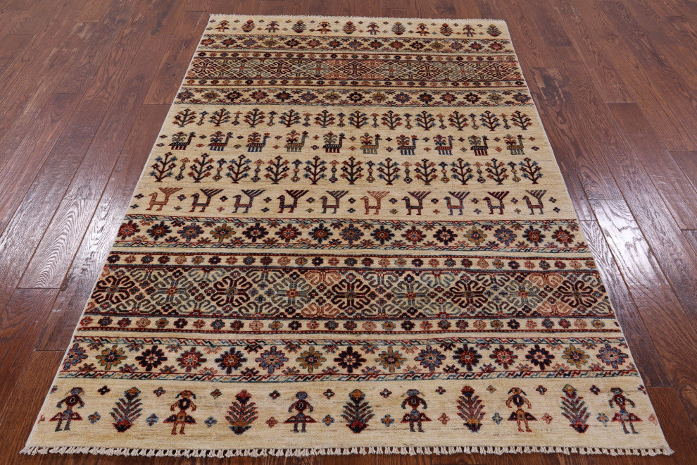 Handmade Tribal Persian Gabbeh Wool Rug 4' 10" X 7' 3" Q5674
