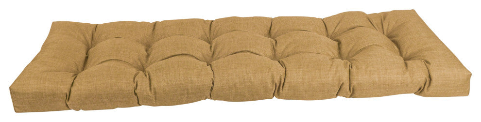 60"X19" Tufted Solid Outdoor Spun Polyester Loveseat Cushion, Wheat