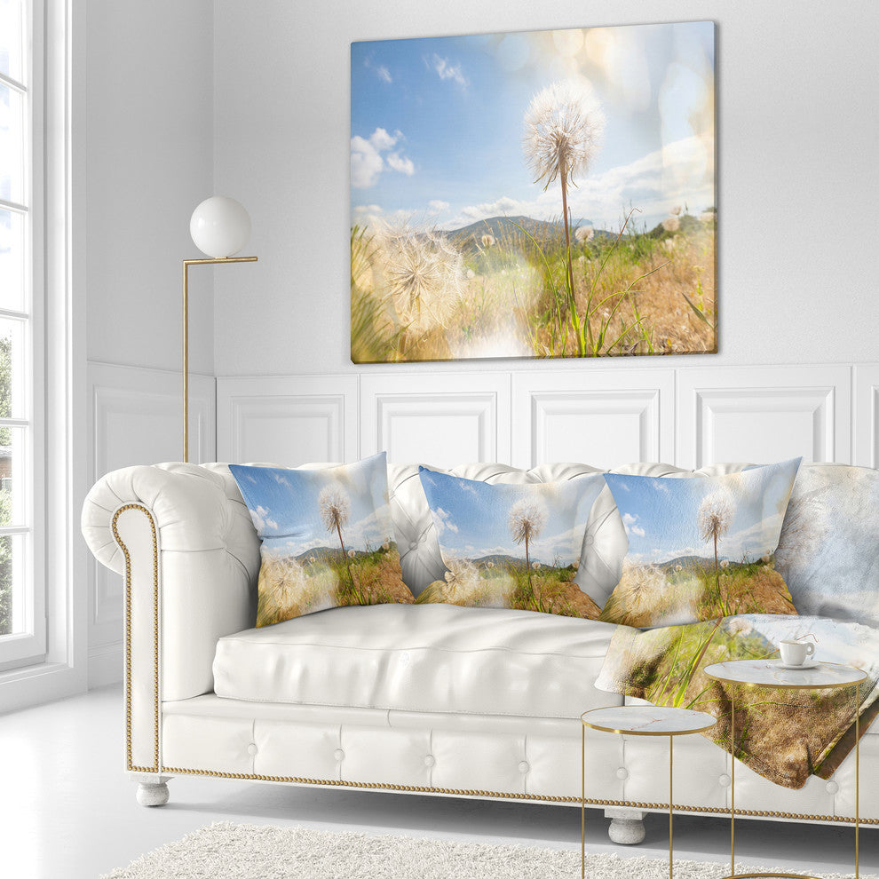 Blooming Dandelion Under Bright Sky Floral Throw Pillow, 16"x16"