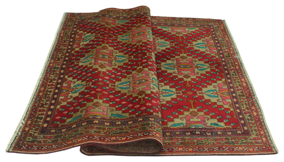 Fine Vintage Distressed Lahor 76 Red Rug