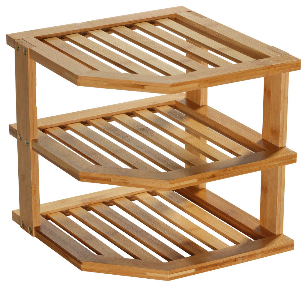 Cortesi Home Sumo Natural Bamboo 3 Tier Countertop Corner Shelf, 10"x10"