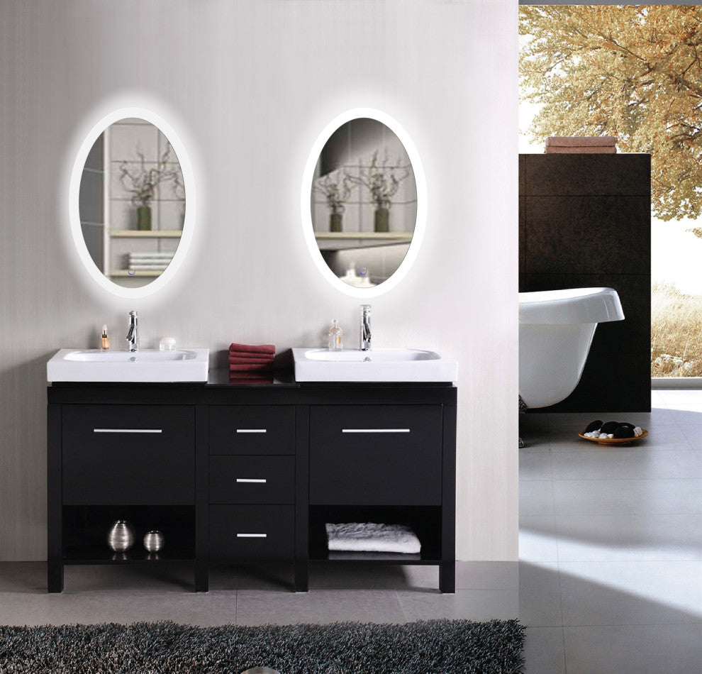 Oval LED Lighted Wall Mount Bathroom Mirror, Fog Free and Dimmable, 20"x30"