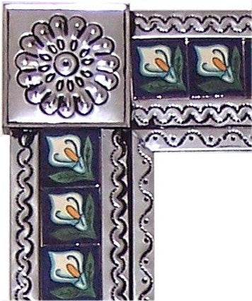 Big Silver Lily Tile Talavera Tin Mirror