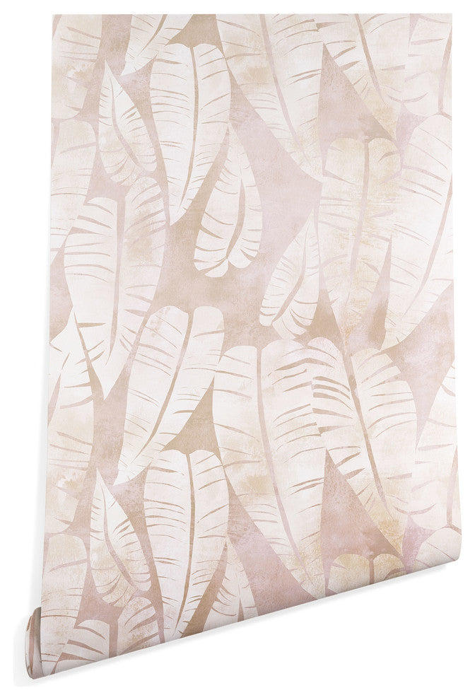 Deny Designs Schatzi Brown Island Goddess Leaf Creme Wallpaper, Pink, 2'x8'