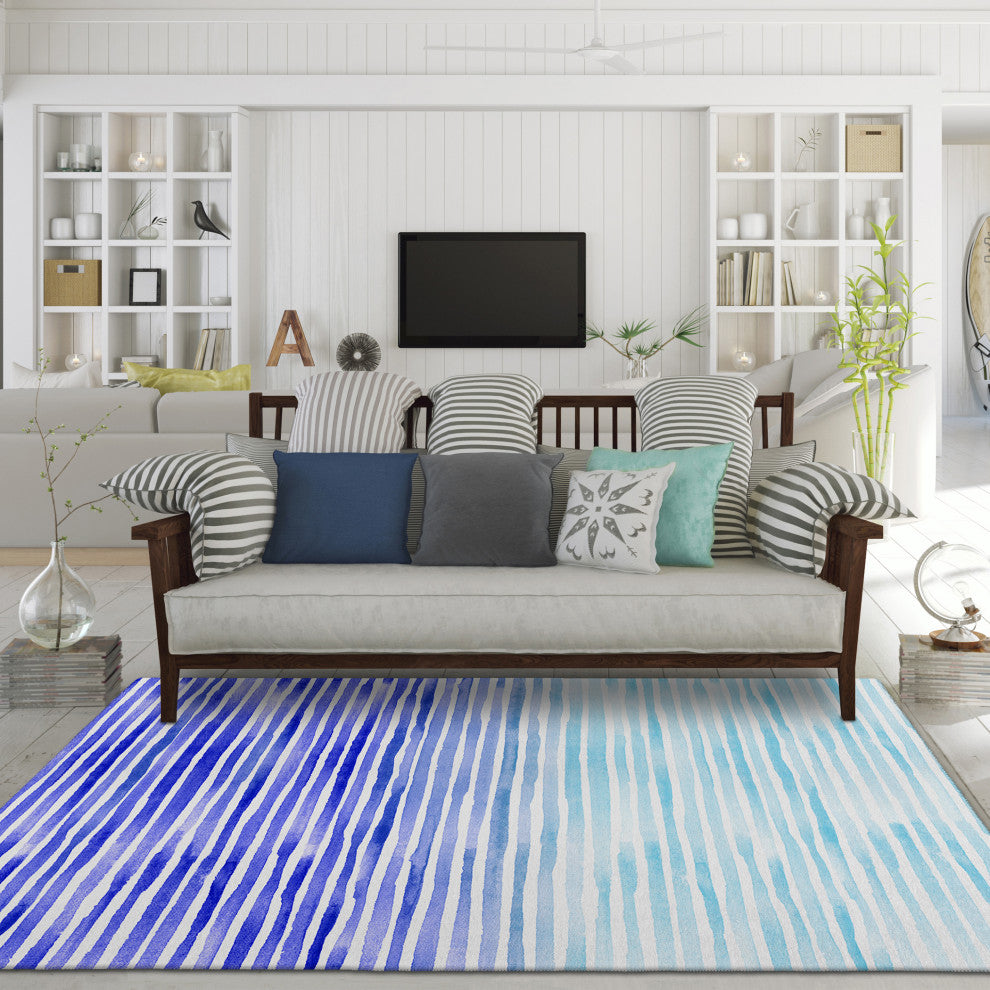 Indoor/Outdoor Seabreeze SZ8 Navy Machine Washable 3' x 5' Rug