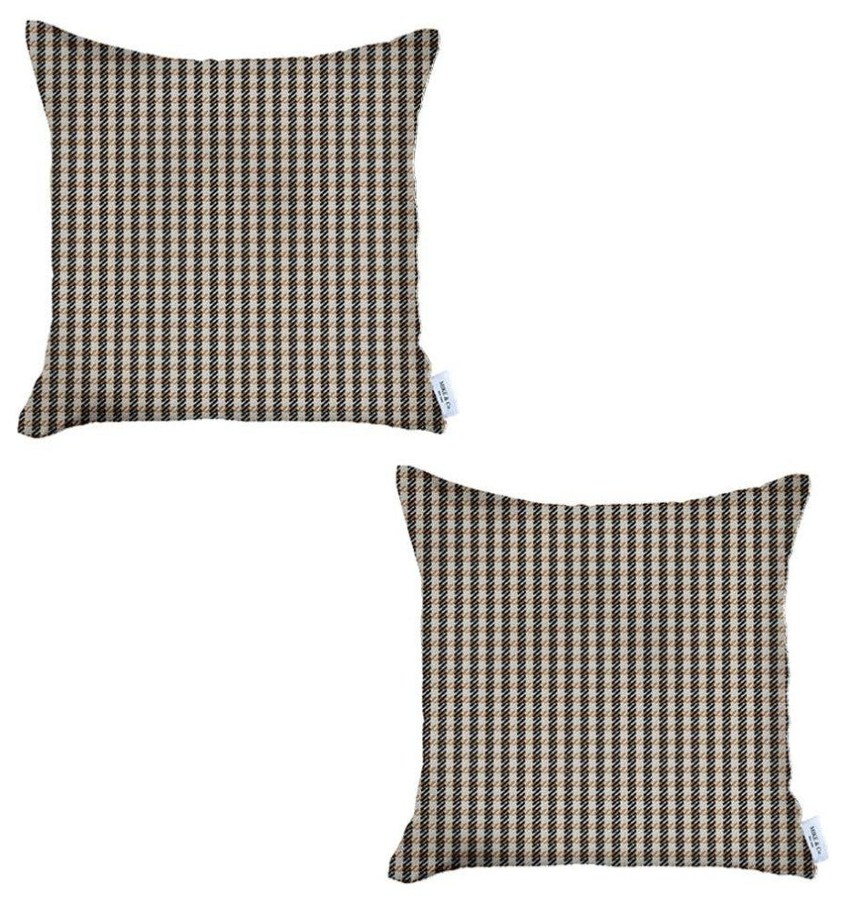 Set of 2 Tan Houndstooth Pillow Covers