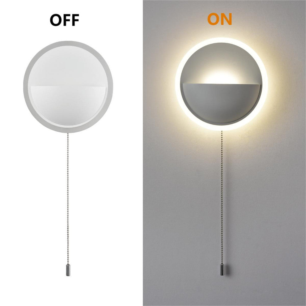 Simple Round Acrylic LED Wall Sconce 13W-4000K With Pull Chain Switch