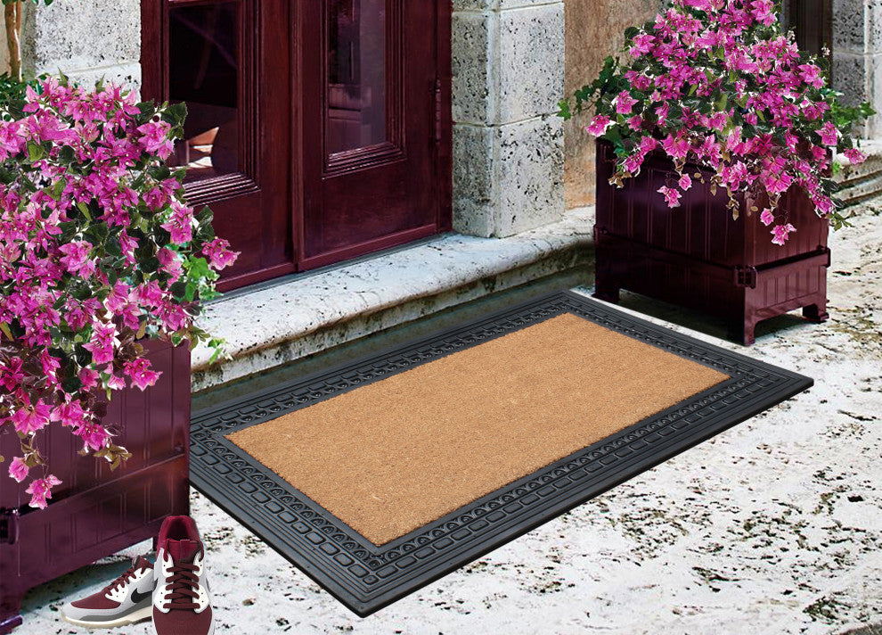 Rubber And Coir, 24"x39" Heavy Duty Outdoor Doormat, Black/Beige