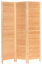 6' Tall Wooden Louvered Room, Natural, 3 Panel