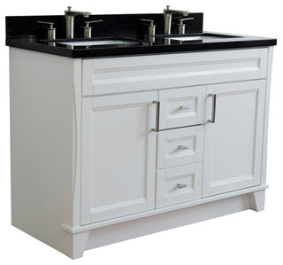 48" Double Sink Vanity, White Finish With Black Galaxy Granite