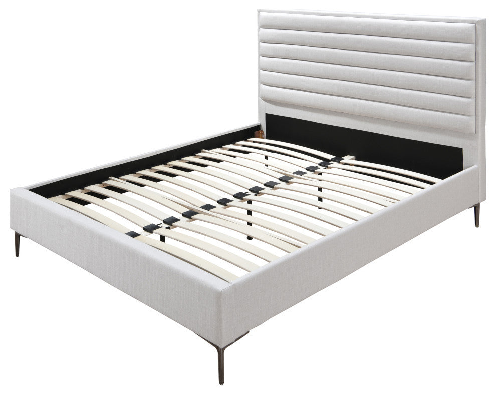 Hunter Linen Polyester Fabric Upholstered Bed, Cream, Full