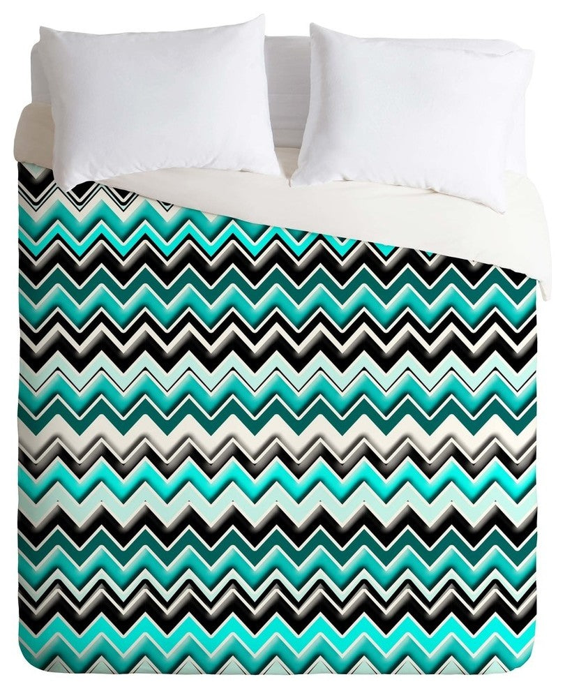 Deny Designs madart inc Turquoise Black White Chevron Duvet Cover - Lightweight