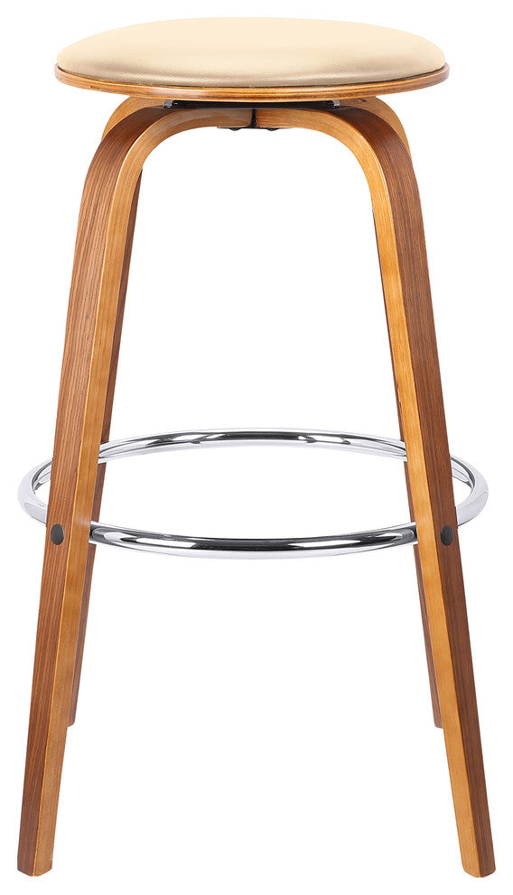 Prescott 26" Mid-Century Swivel Counter Stool, Cream Faux Leather With Walnut