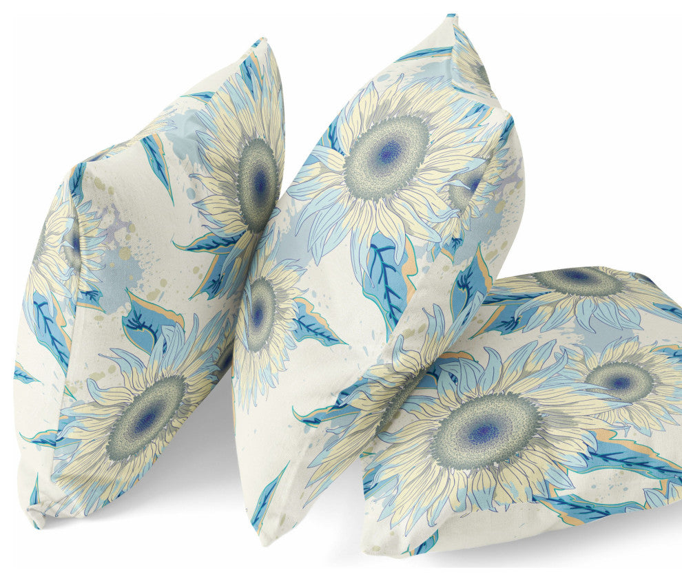 16" White Yellow Sunflower Indoor Outdoor Zippered Throw Pillow