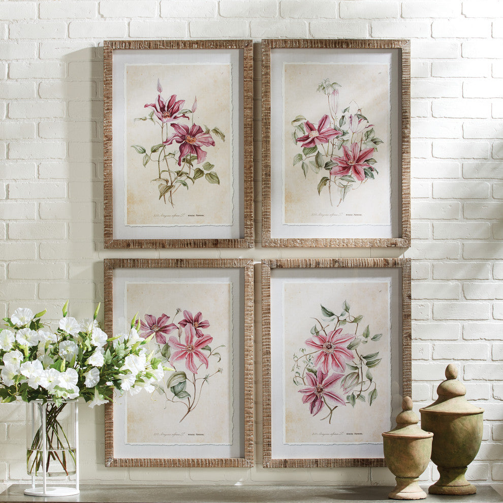 4-Piece Pink Clematis Print Set