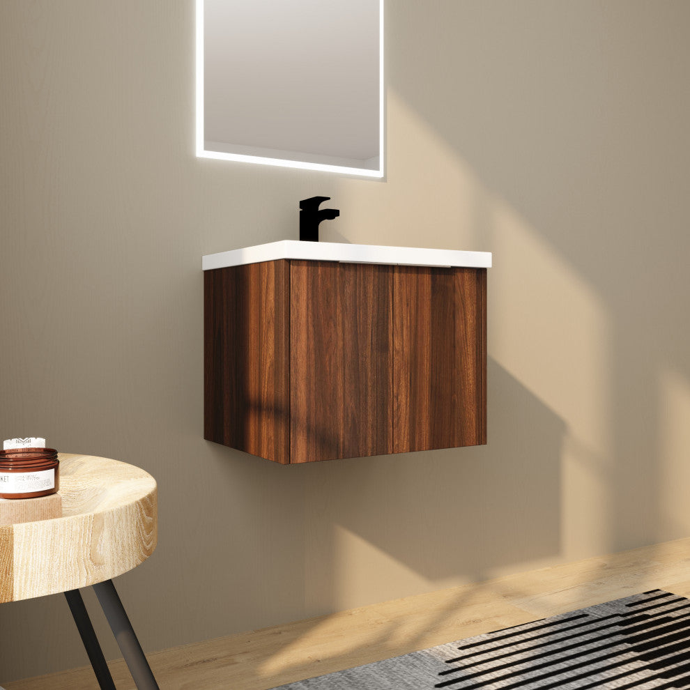 BNK Bathroom Vanity with Resin Sink, Modern Design with Soft Close Doors, California  Walnut