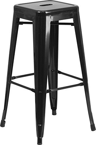 Occ, Industrial Style Backless Metal Industrial Stack Bar, Black, Set of 4