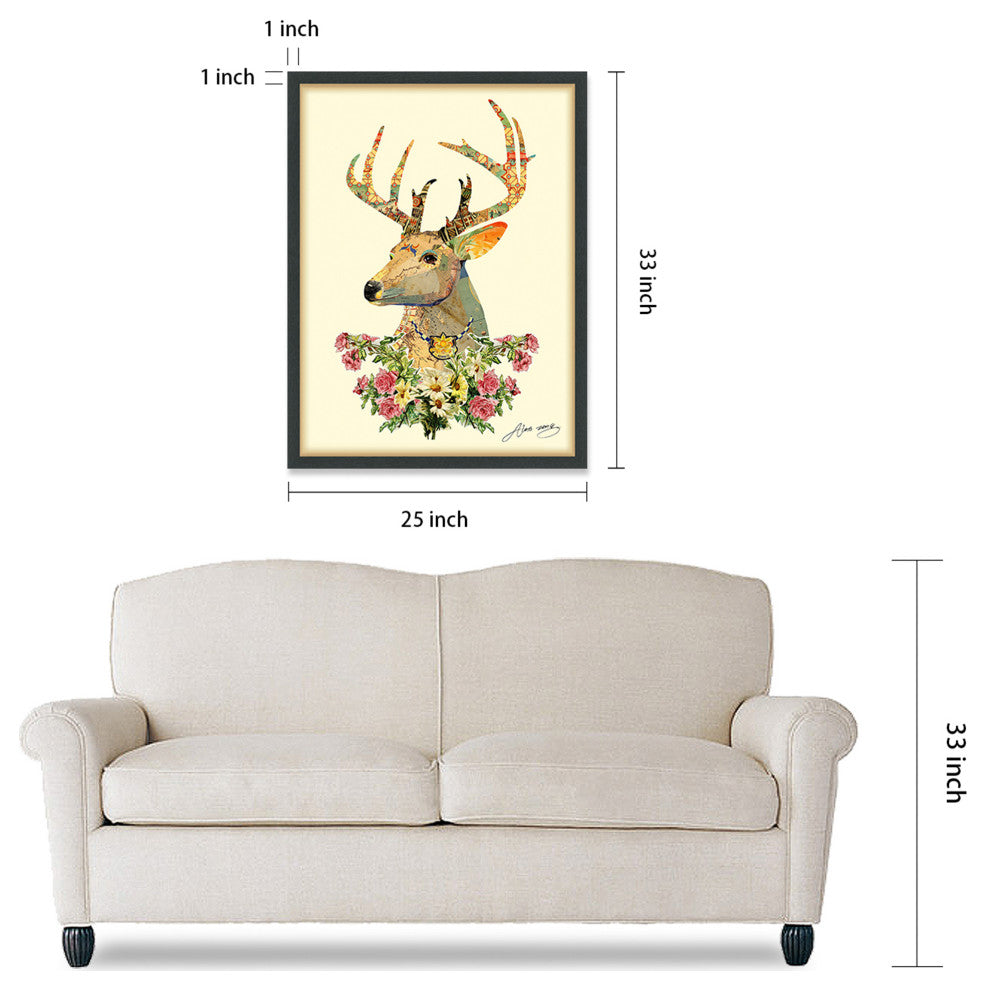 Mrs. Deer Dimensional Handmade Collage Wall Art Framed Under Glass