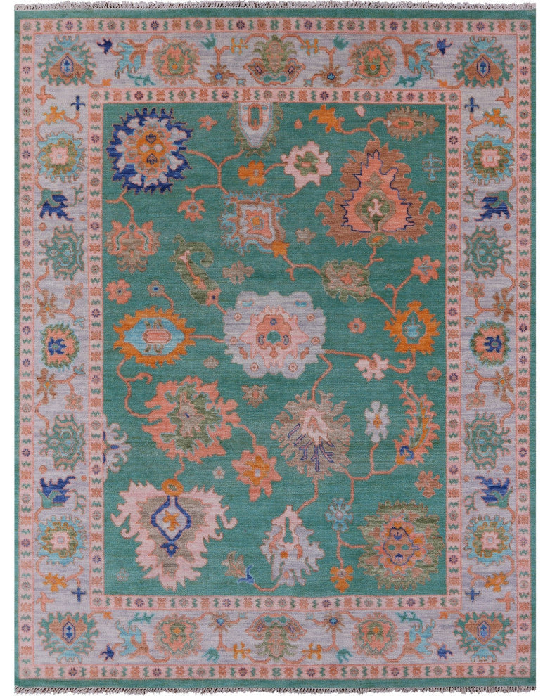 8' 1" X 10' 0" Hand Knotted Turkish Oushak Wool Rug - Q13613