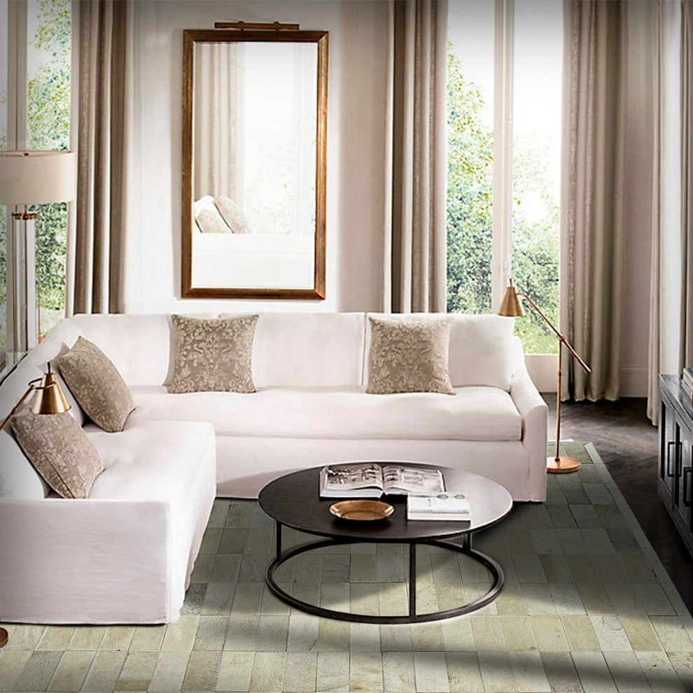 Cowhide Patchwork Rug, Daedalus, Alabaster, 5' X 8'