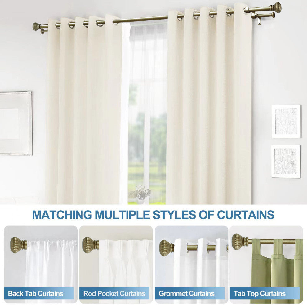 Fluted Ball Adjustable Double Curtain Rod Set, 5/8