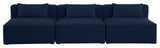 Cube Upholstered Modular Sofa, Navy, 3-Piece: 3 Armless Chair, Linen Texured Fabric