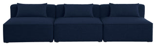 Cube Upholstered Modular Sofa, Navy, 3-Piece: 3 Armless Chair, Linen Texured Fabric