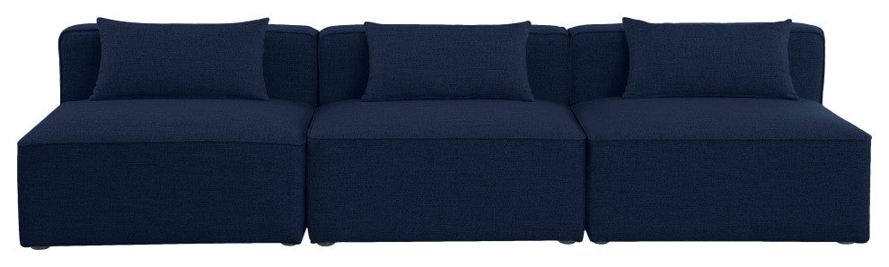 Cube Upholstered Modular Sofa, Navy, 3-Piece: 3 Armless Chair, Linen Texured Fabric