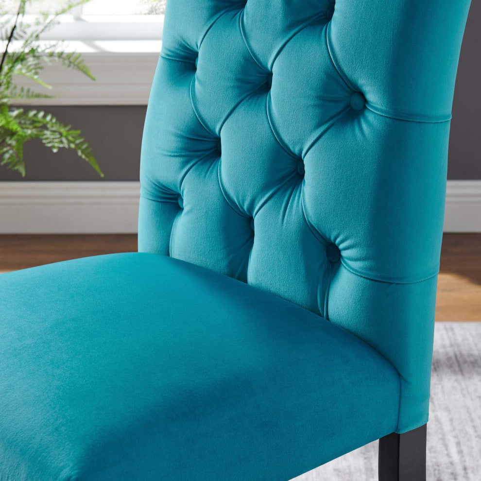 Side Dining Chair, Set of 2, Blue, Velvet, Modern, Cafe Bistro Hospitality