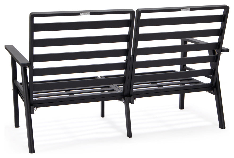 Leisuremod Walbrooke Patio Loveseat With Black Aluminum Frame, Charcoal