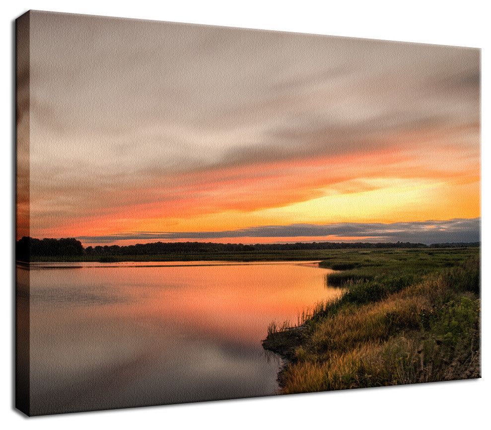 Farmhouse Style Wall Art: Sunset Woodland Marsh  Canvas, 18" X 24"