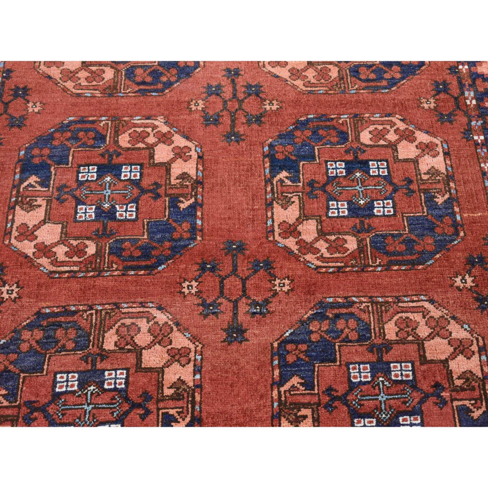 Coral Red, Afghan Ersari, Soft Wool, Hand Knotted, Oriental Rug, 4'0" x 6'8"