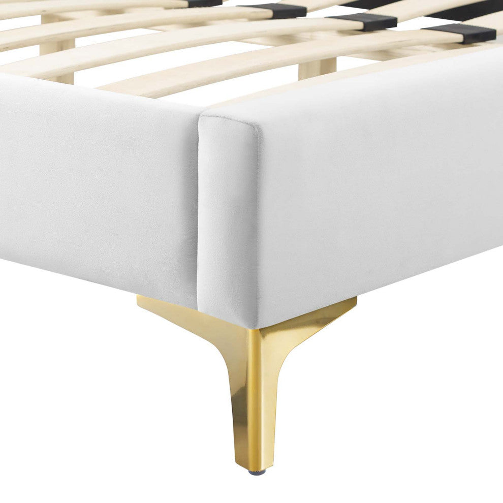 Sienna Performance Velvet Twin Platform Bed, White