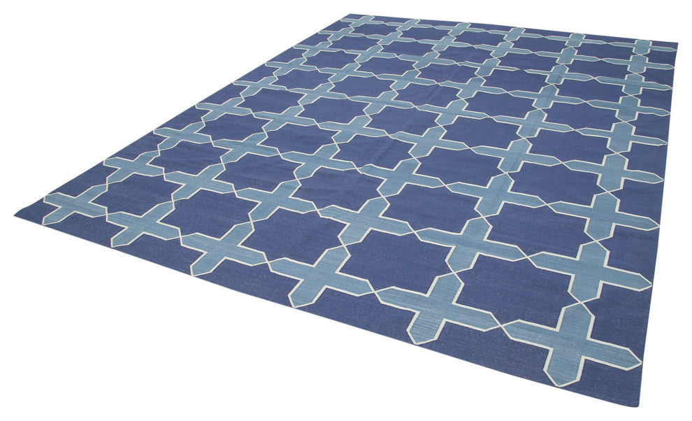 Rug N Carpet - Handmade Wool 9' 2'' x 11' 9'' Modern Design Dhurrie Kilim Rug