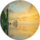 Colorful Sky And Board On Beach, Seascape Round Wall Art, 23"