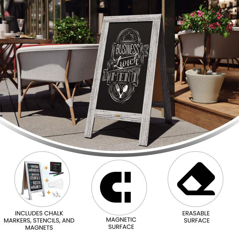 48" x 24" A-Frame Indoor/Outdoor A-Frame Magnetic Chalkboard Sign Set, Gray Wash