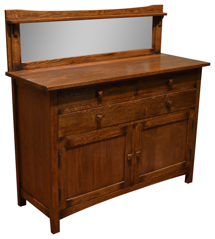 Mission Solid Oak Sideboard Buffet With Back Mirror