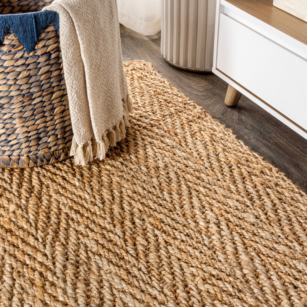Espina Hand Woven Herringbone Chunky Jute Natural 6 ft. x 9 ft. Area Rug