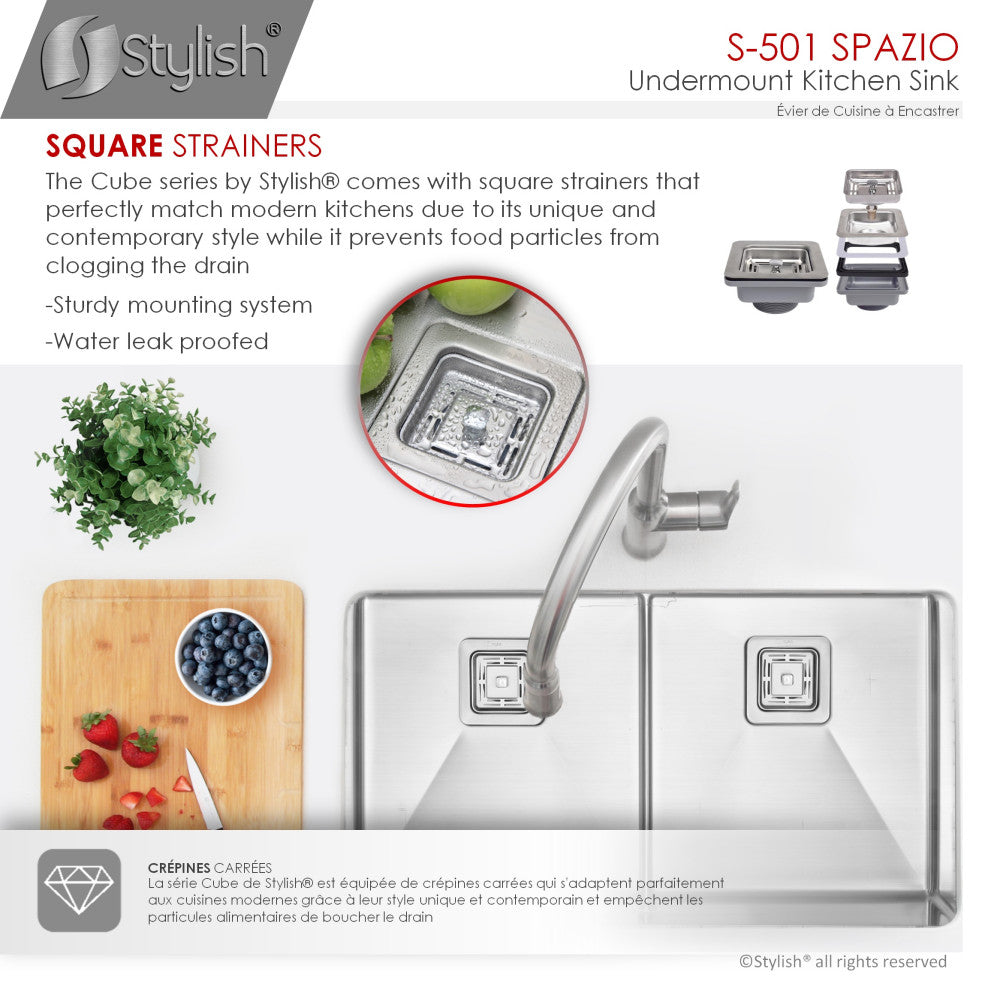 33"x18" Stainless Steel Double Basin Undermount Kitchen Sink