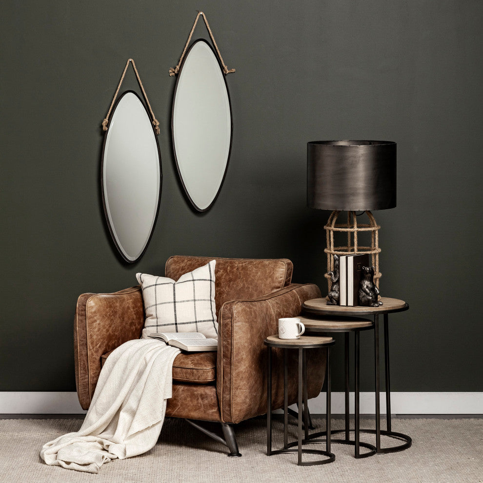 Glover Medium Brown Solid Wood w/ Black Metal Base Nesting Accent Tables