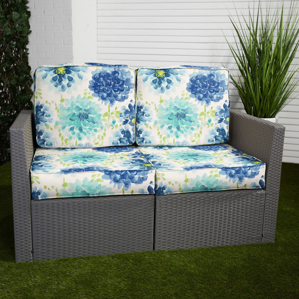 Gardenia Seaglass Outdoor/Indoor Loveseat Cushion Set, Blue, 22.5"x22.5"x5"