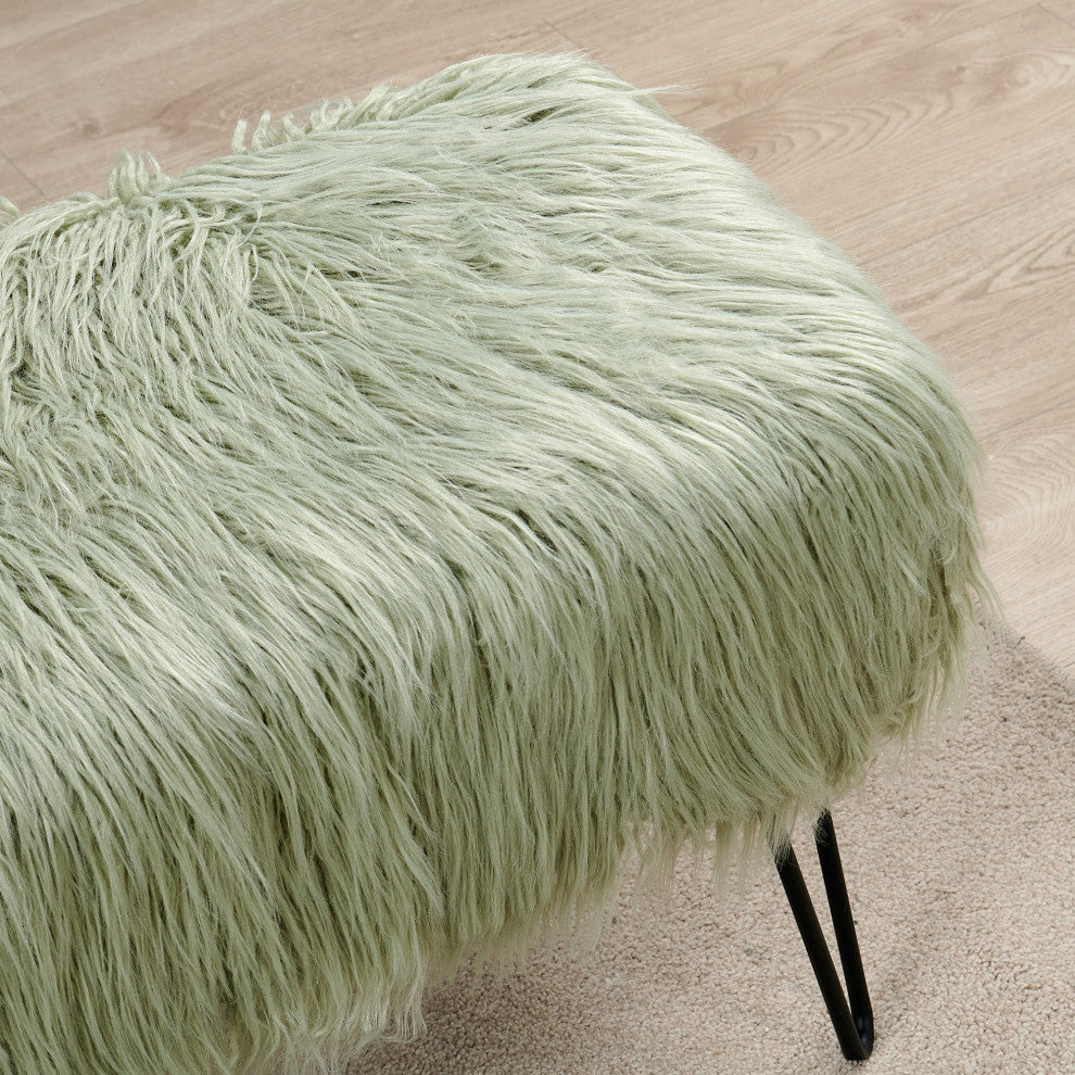 Mongolian Fur Ottoman, Desert Saga, 19''x13''x17''