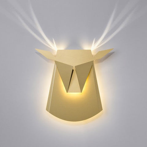 Gold Aluminium Deer Head LED Light Fixture, Cord Electricity