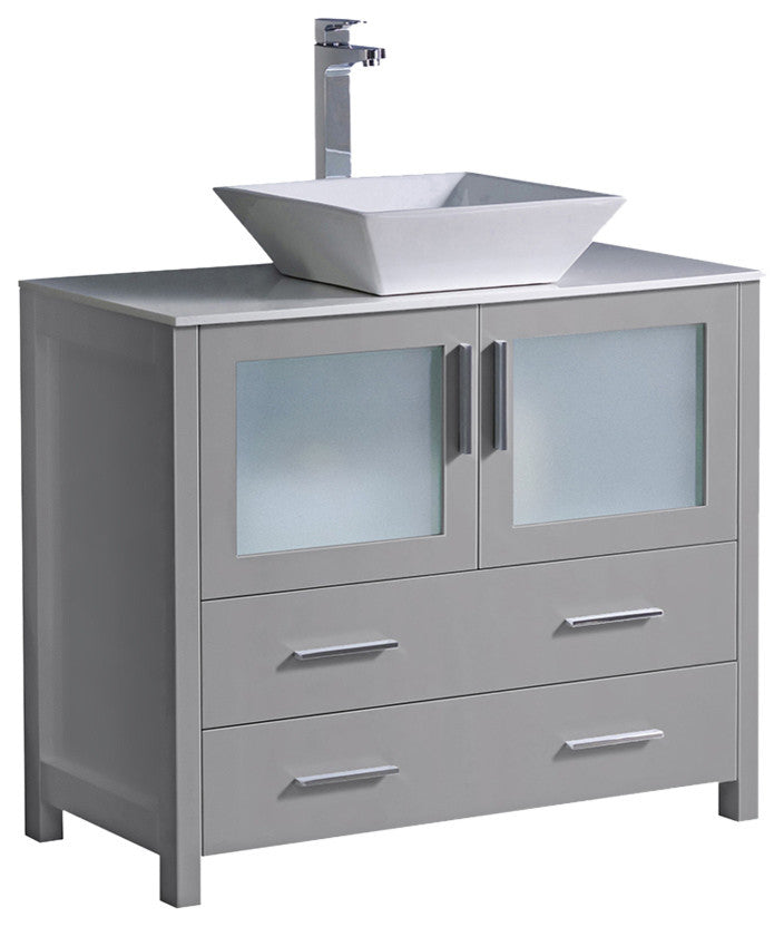 Torino 36" Gray Modern Bathroom Cabinet With Vessel Sink