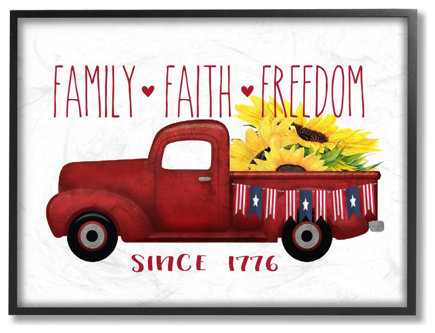 Family Faith Freedom Americana Floral Country Truck ,1pc, each 11 x 14