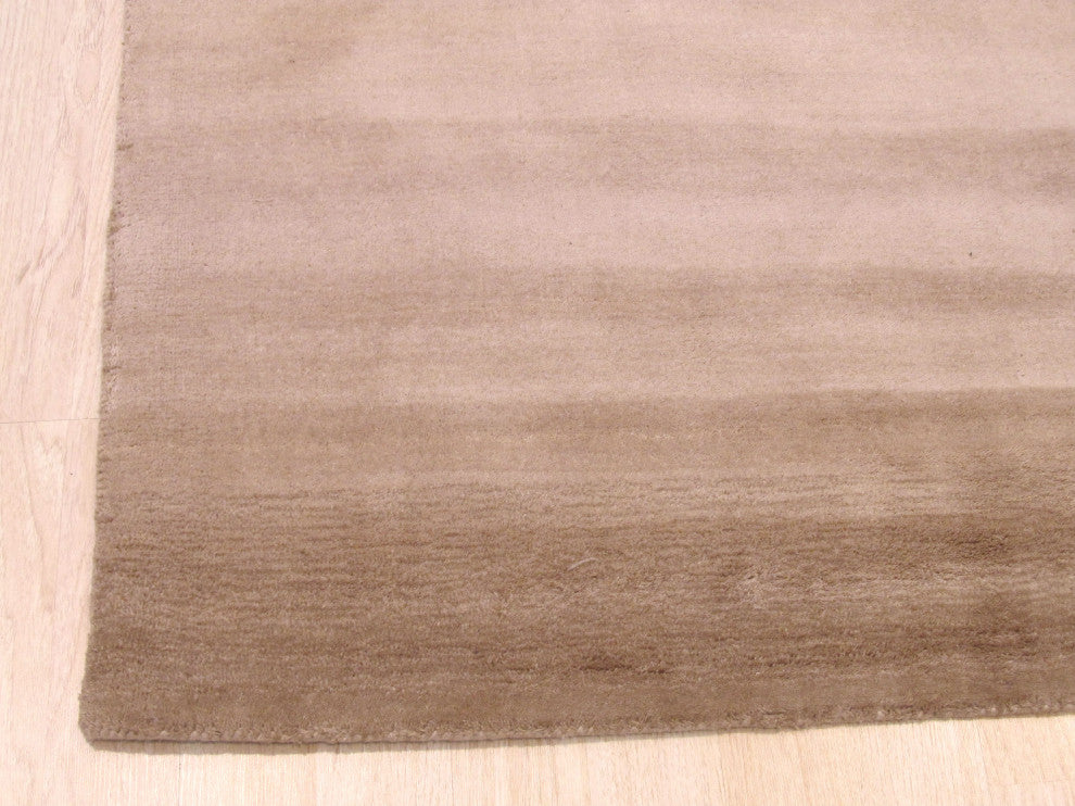 Handmade Wool Beige Transitional Stripe Horizon Rug, 7'9x9'9