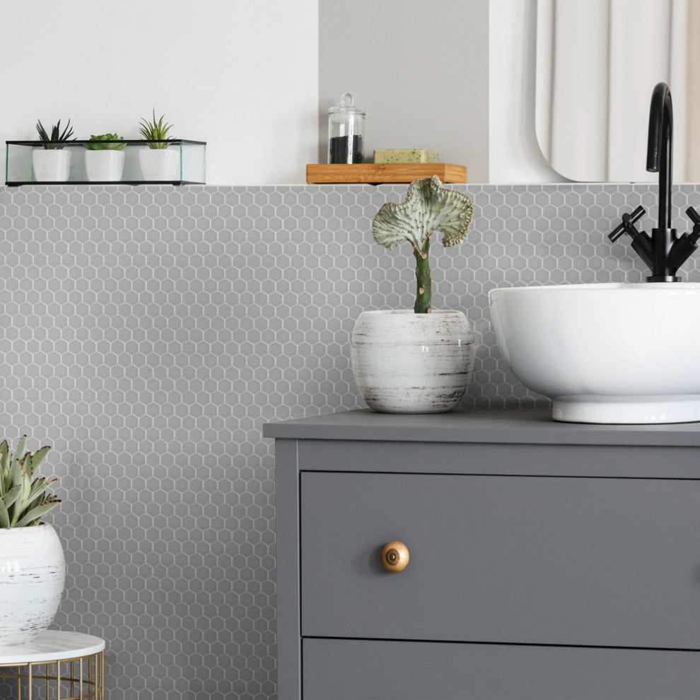 Metro Hex Matte Porcelain Mosaic Floor and Wall Tile, Matte Light Grey