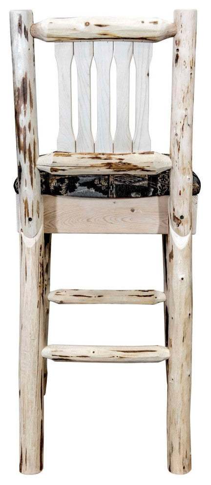 Montana Collection 30" Upholstered Barstool With Back, Natural Finish