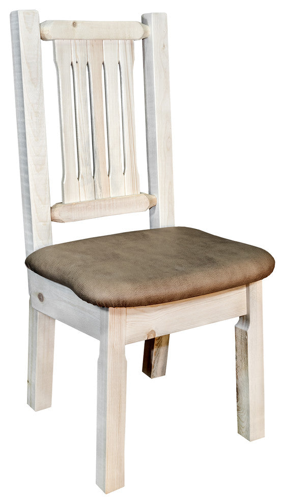 Side Chair, Clear Lacquer Finish, Upholstered Seat, Buckskin Pattern