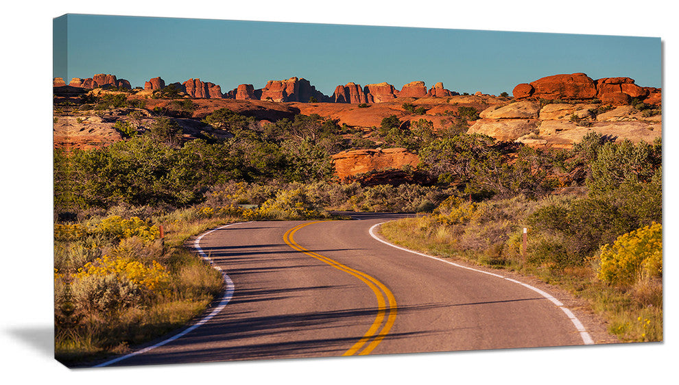 Road in Rocky American Prairie, Landscape Canvas Art Print, 32"x16"